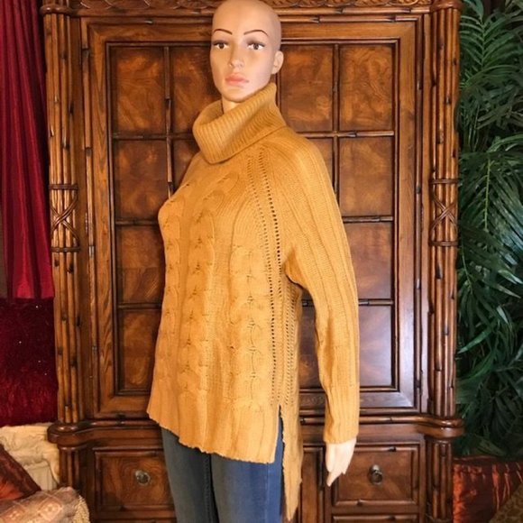 Cable Knit Hi Lo Turtleneck Sweater - Picture 2 of 12